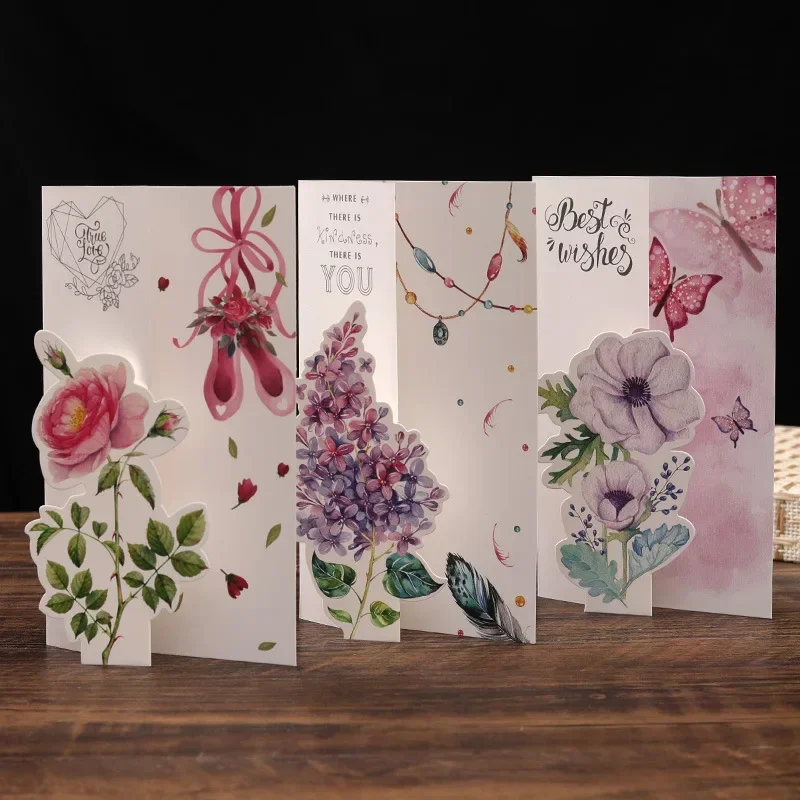 Floral Greeting Cards with Envelopes Creative Bouquet Greeting Folding Card for Wedding Invitation Xmas Blessing Birthday Card