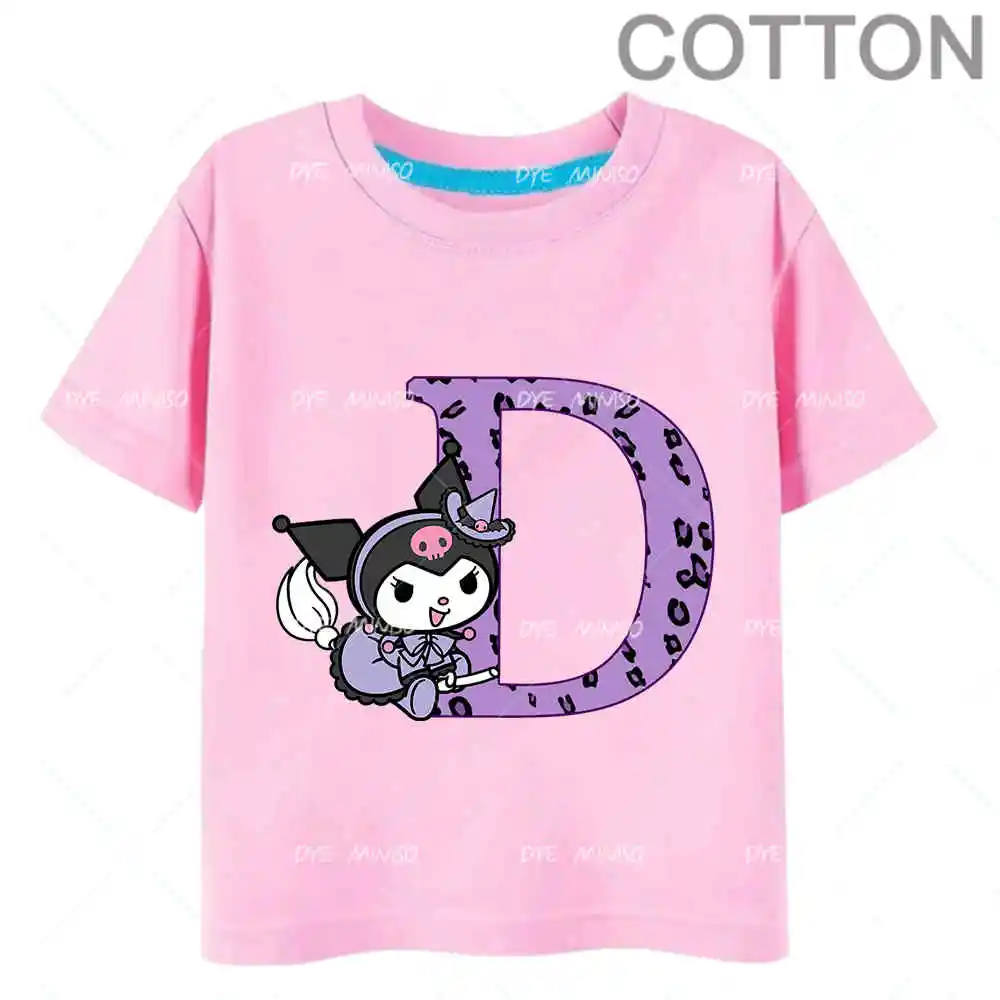 Kuromi Anime Letter ABC Children's Short-sleeved New Sanrio Summer T-shirt Clothes Girly Heart Soft Clothes Kawaii Birthday Gift