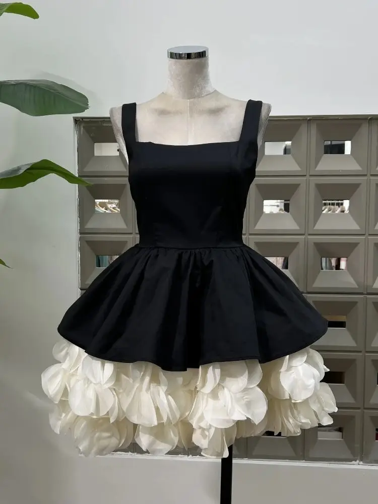 

Elegant Princess Square Collar Flower Strap Birthday Party Women's Dresses High Quality Fashion Fluffy Ball Dress 2025 Hot Sale