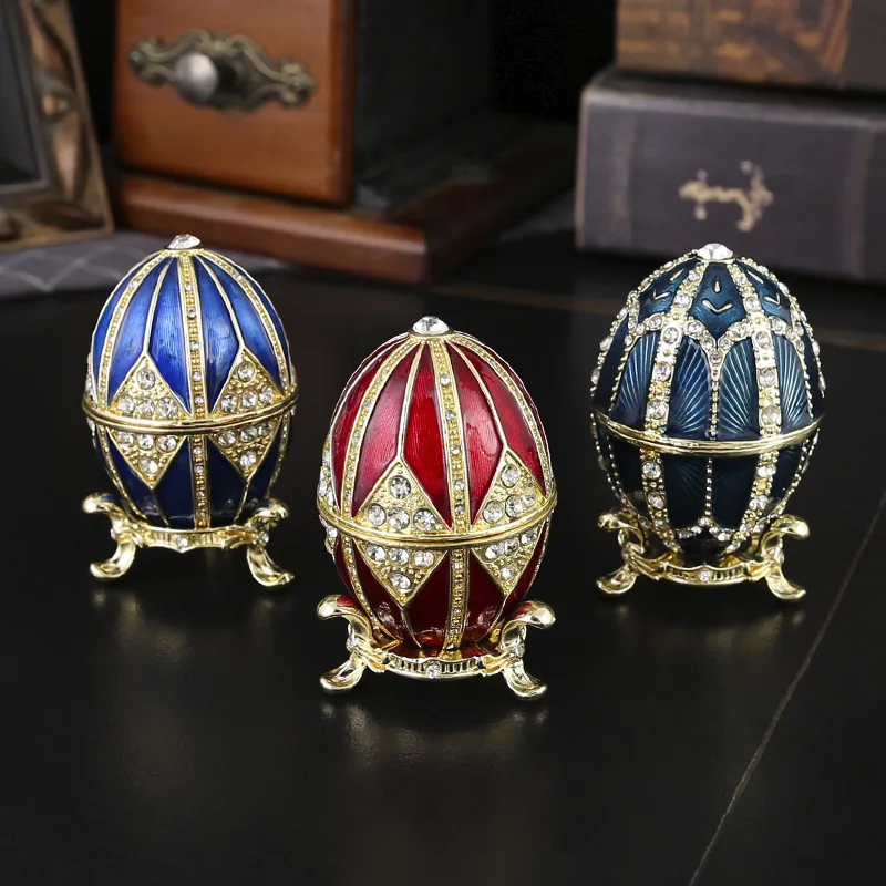

Vintage Style Egg Trinket Box - Unique Hand Painted Enameled Jewelry Box, Unique Home Decor Gift for Family