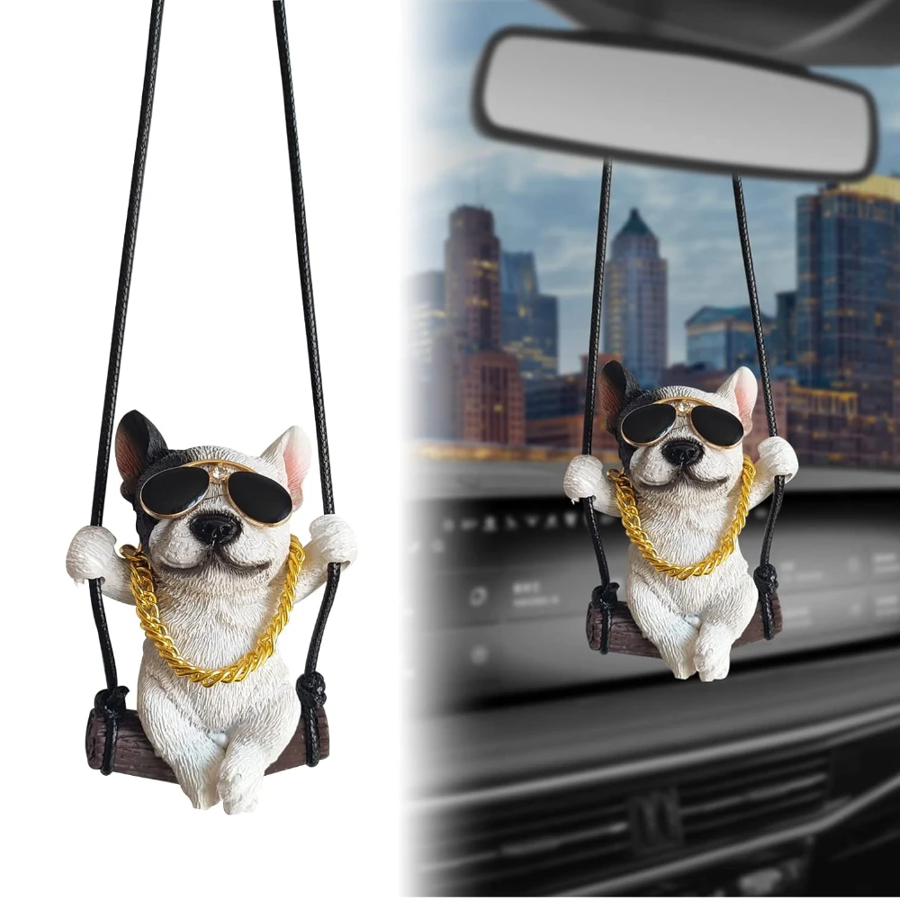 

Swinging Dog Rear View Mirror Accessories For Car Afrench Bulldog Cute Car Rear View Mirror Pendant Accessories Decorations