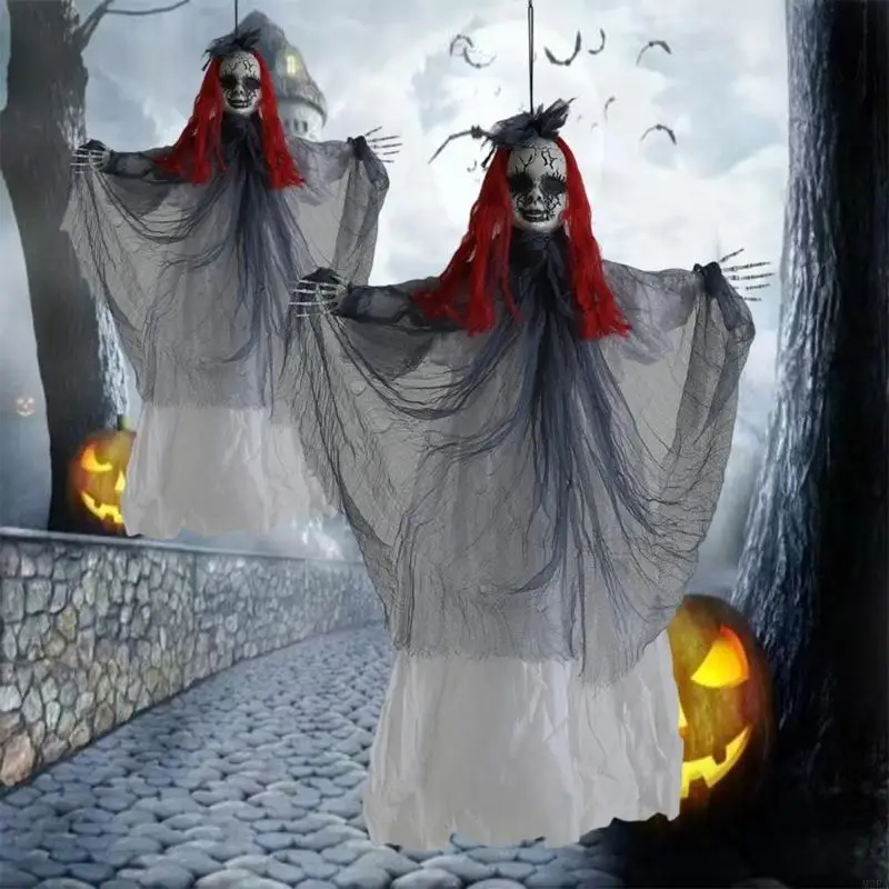 2026 New Horror Doll Hanging Prop with Pale Face and Gauze Layers, Halloween Event Decoration for Role Play, Seasonal Room