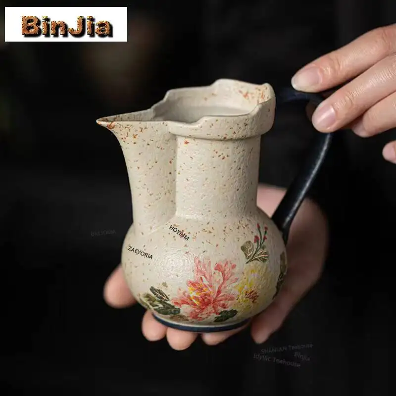210ml Hand-painted Blue And White Flint Red Peony Tea Pitcher Divide Tea Cha Hai Dispenser Justice Cup Fair Mug Teaset Supplies