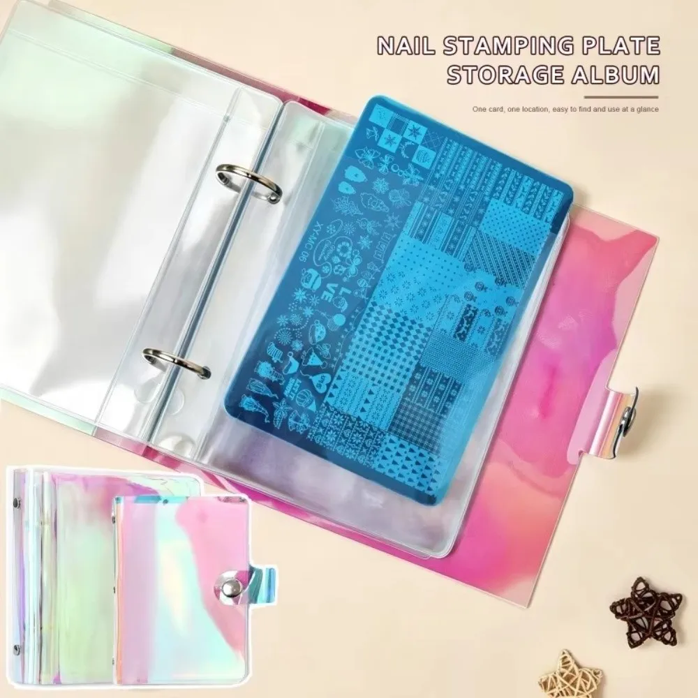 Holographic Laser Nail Stamping Plate Holder Colorful Loose Leaf Card Storage Case Large Capacity Soft Cover Dustproof Organizer