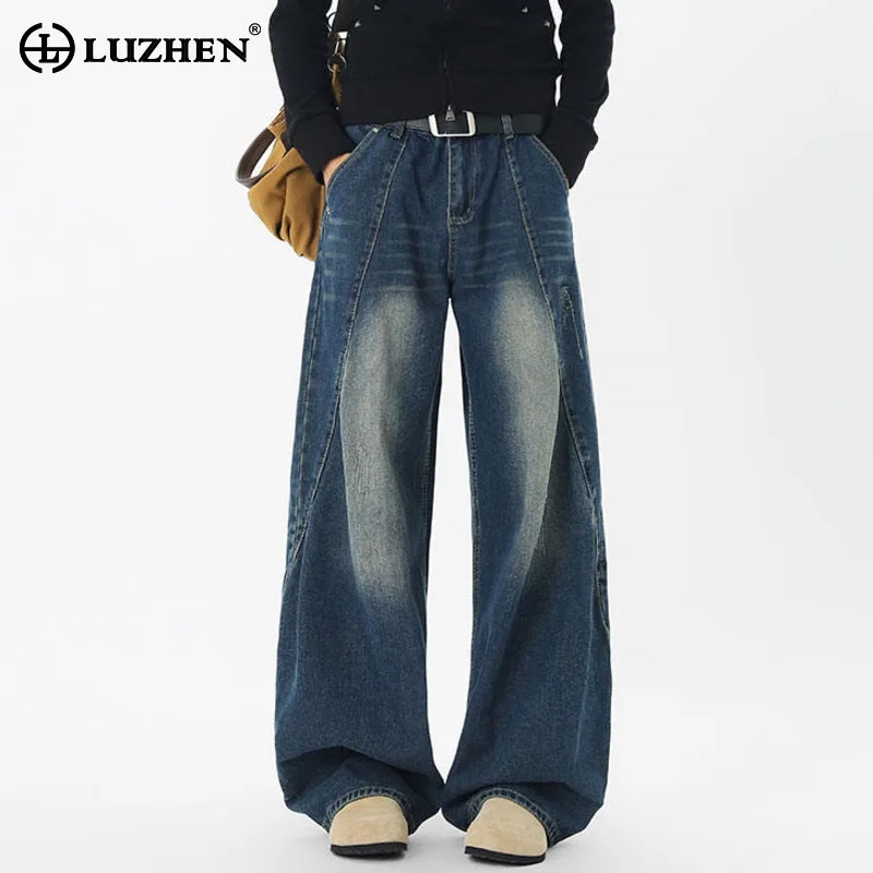 

LUZHEN, осенние новые винтажные стильные прямые джинсовые брюки 2025, модные мужские и женские свободные широкие повседневные джинсы, модные JY4578