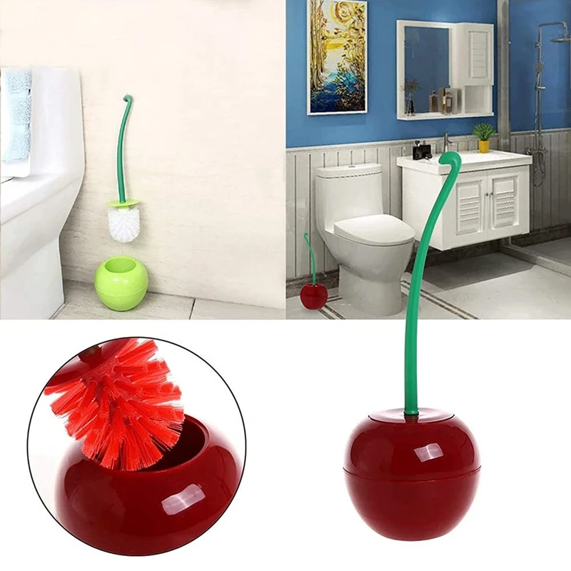 Toilet Brush Toilet Holder Creative Lovely Cherry Shape Lavatory Brush Toilet Brush Holder Set image 2