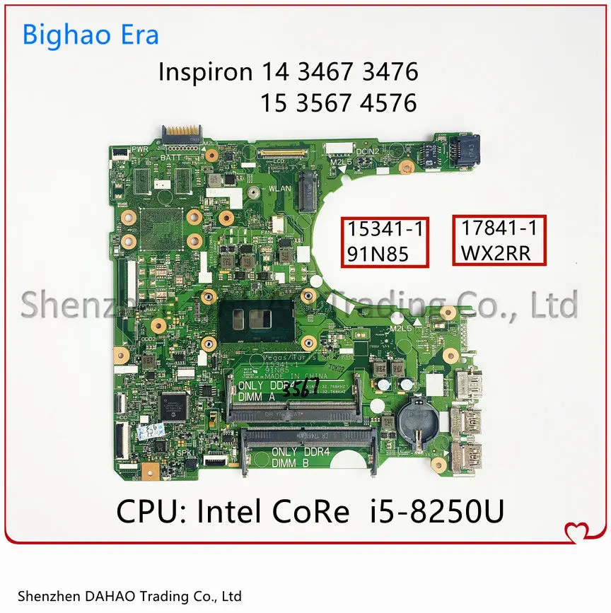 15341-1 17841-1 For Dell 3467 3476 15 3567 3576 Laptop Motherboard With Intel i3-6006U i5-7200U i7-8550U CPU UMA DDR4 CN-0RY2Y1