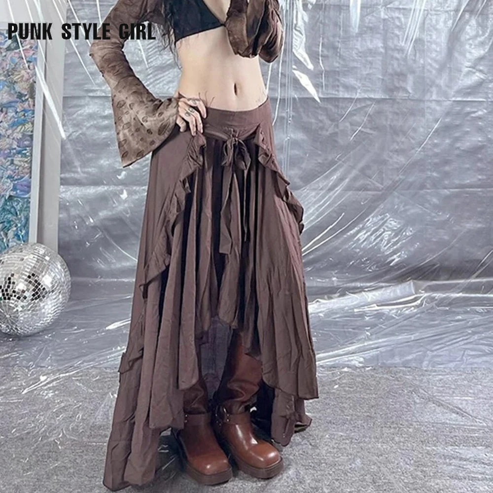 

2024 Solid Women Vintage Y2k Irregular Skirt Streetwear Pastel Goth High Waist Lace-up Skirt Harajuku Cyber Punk Grunge Clothes