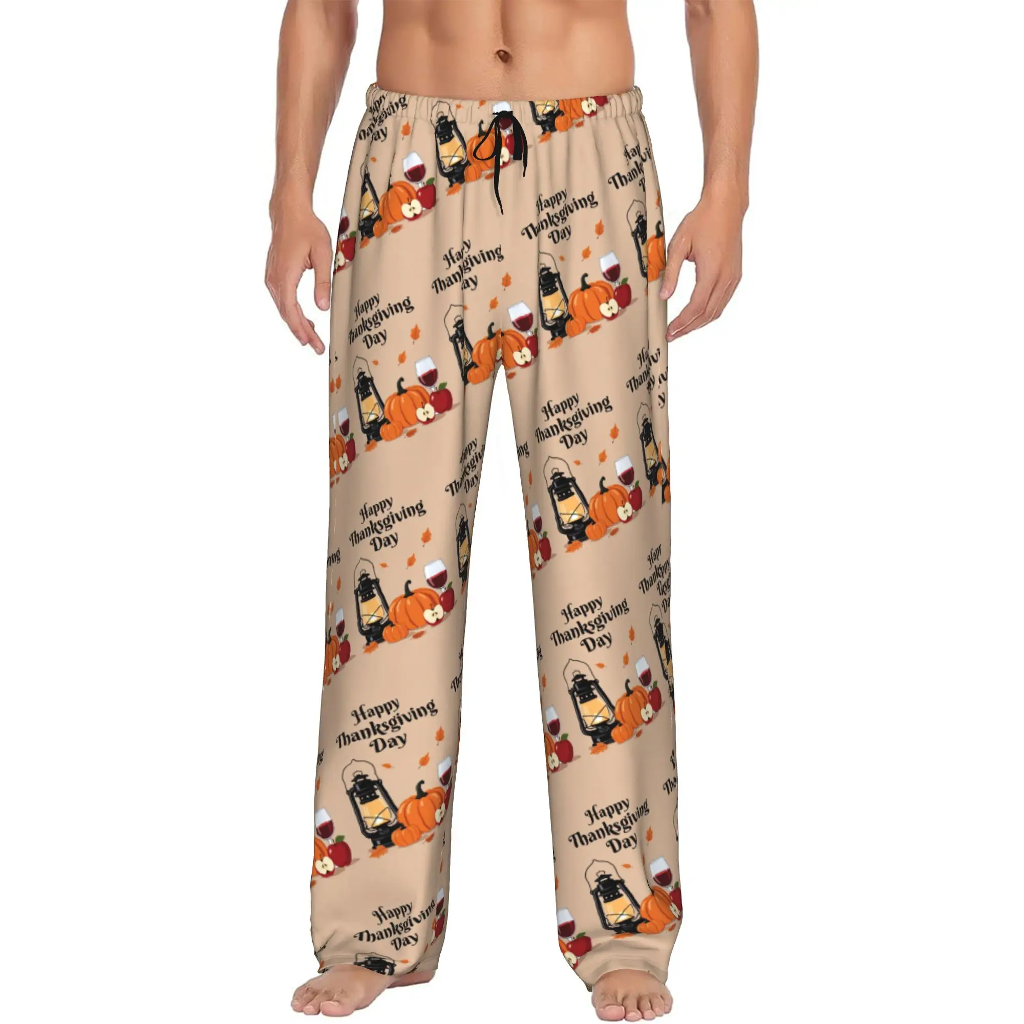 Custom Men Thanksgiving Day Pajama Pants Print  Sleep Sleepwear Bottoms with Pockets