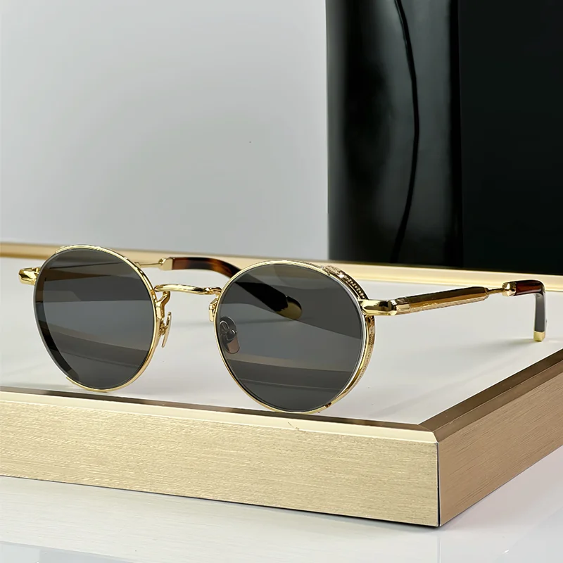 

Boulevard Street Fashion Gold Circular Sunglasses for Male Designer Hand Craft Luxury Round Alloy Solar Glasses for Men