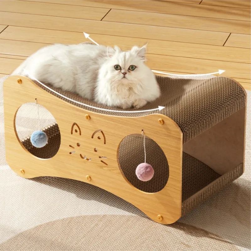 HONEY PET Double Layer Cat House Multifunctional Nest Scratching Board Teasing Ball Corrugated Paper Pet Supplies Cat Accessorie