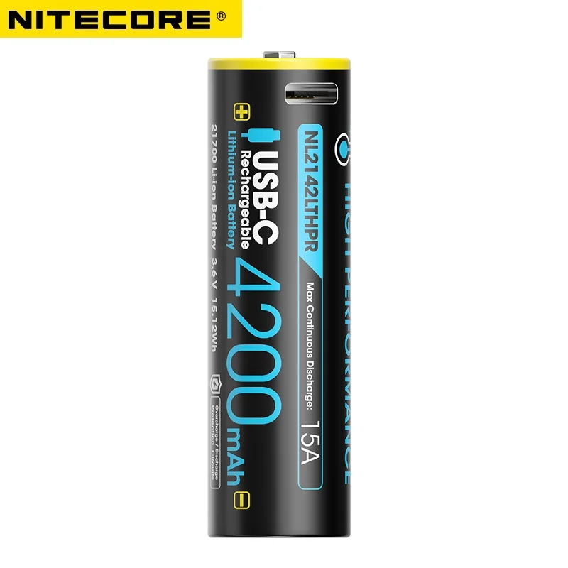 NITECORE NL2142LTHPR 4200mAh 15A High Discharge -40°C low temperature resistant 21700 Li-ion Battery with USB-C charging port