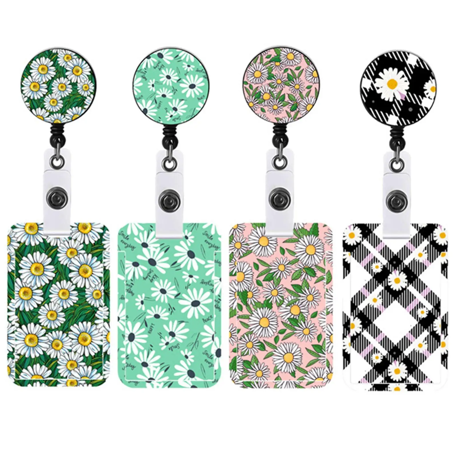 ID Badge Holder Retractable Clip Daisy Pattern Credit Card Protector Vertical for School Supplies Versatile Accessories