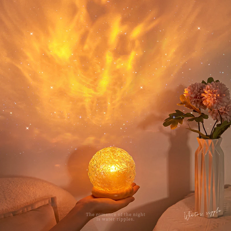 Imagem -02 - Water Ripple Projector Night Light Crystal Mood Lamp Decoração de Casa Quarto Estético Presente de Natal Sunconjunto Lights Novo