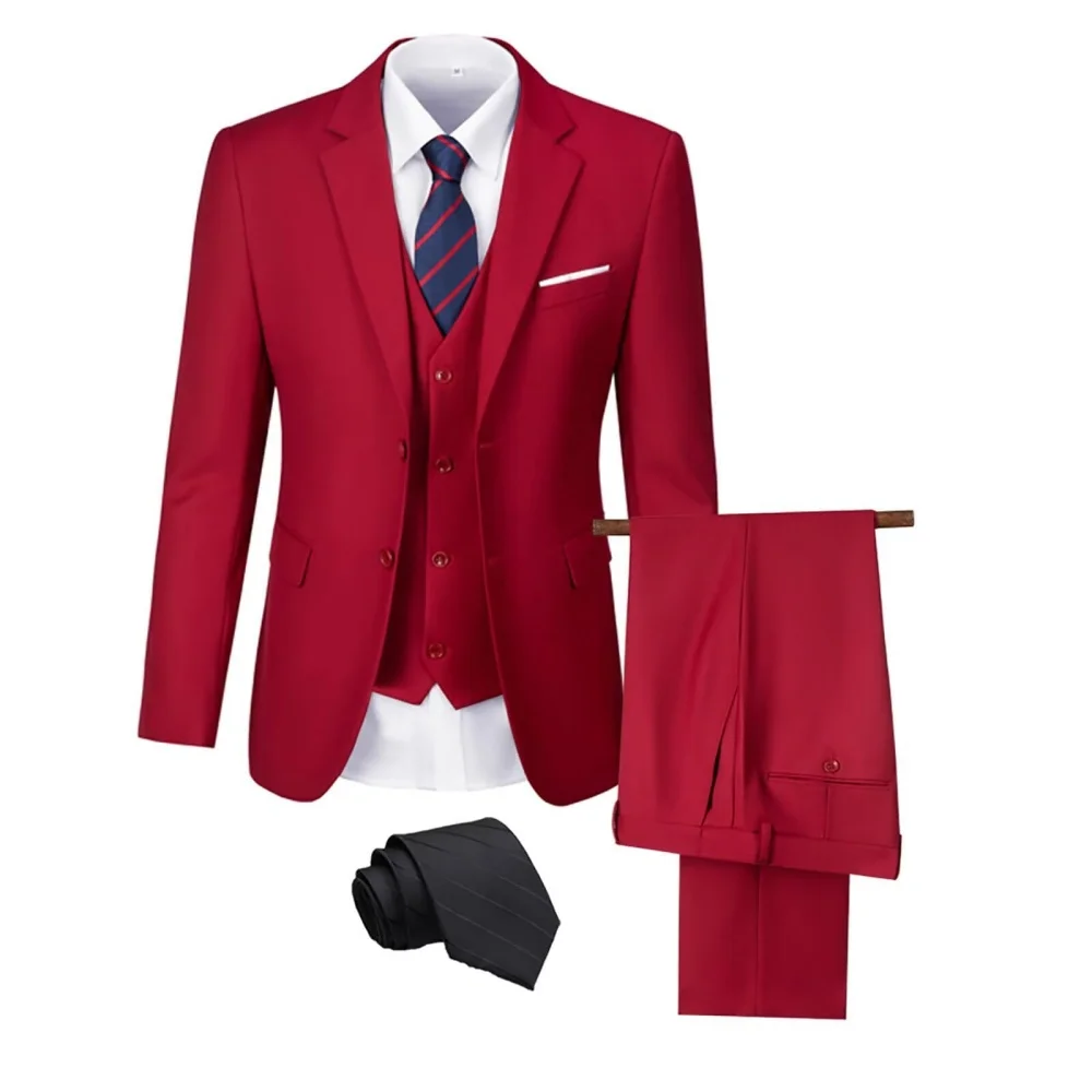 بدلة Terno الرسمية للرجال مكونة من 3 قطع مع سترة عادية وسروال للمناسبات غير الرسمية لحفلات الزفاف