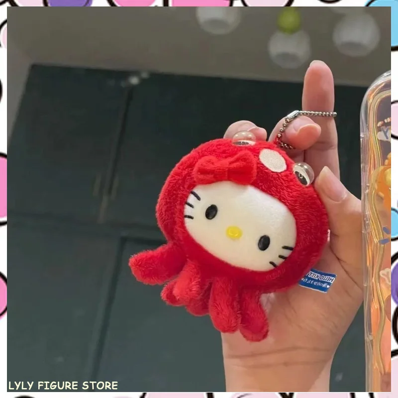 New Sanrio Cute Red Octopus Hello Kitty Keychain Bag Hanging Girls' Backpack Doll Decoration Pendant New Years Valentine‘s Gifts