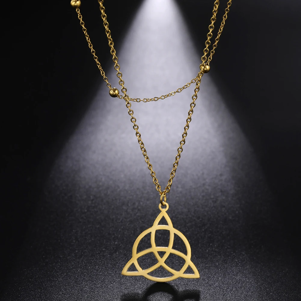 Lucktune Triquetra Witch Knot Pendant Necklace Stainless Steel Irish Celtic Knot Amulet Chain Necklace for Women Couple Jewelry