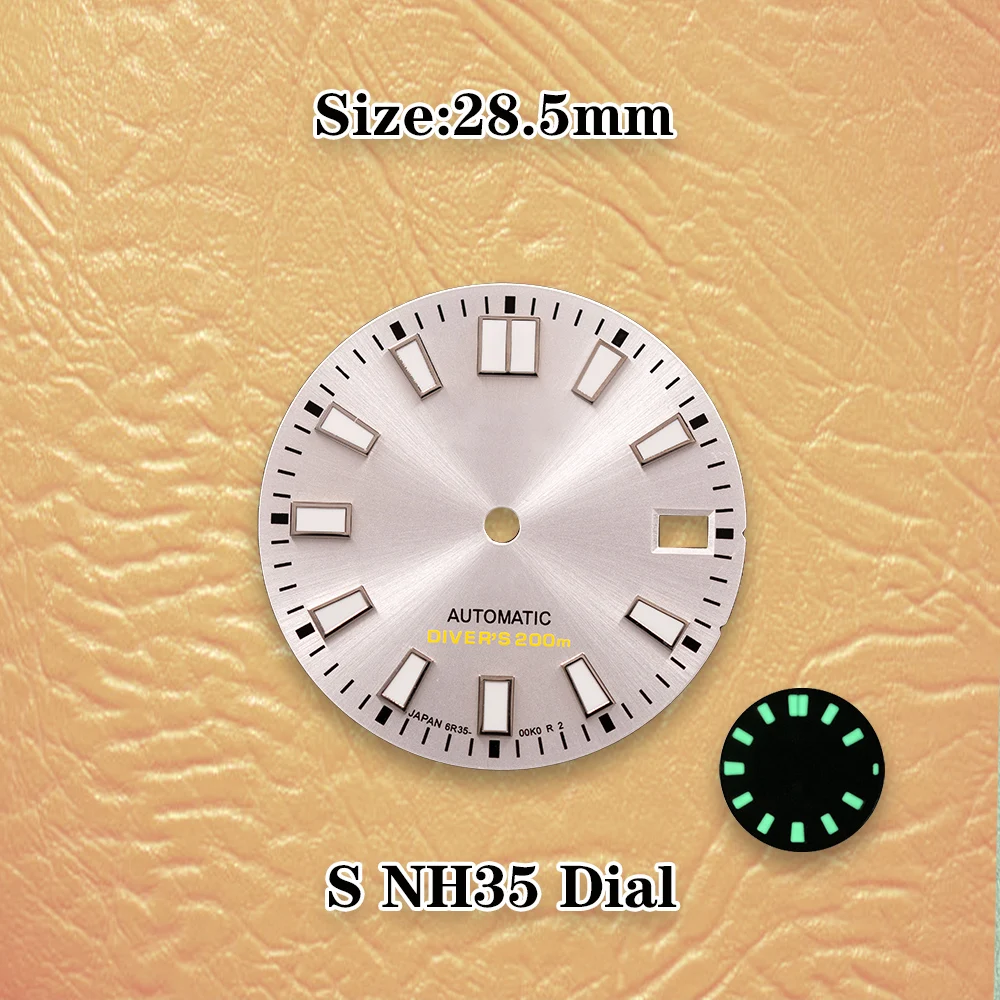28.5mm S Dial Sun Gradient Logo Nh35 Dial Suitable For NH35 NH36 Movement Green Luminous Quality Watch Modification Accessories