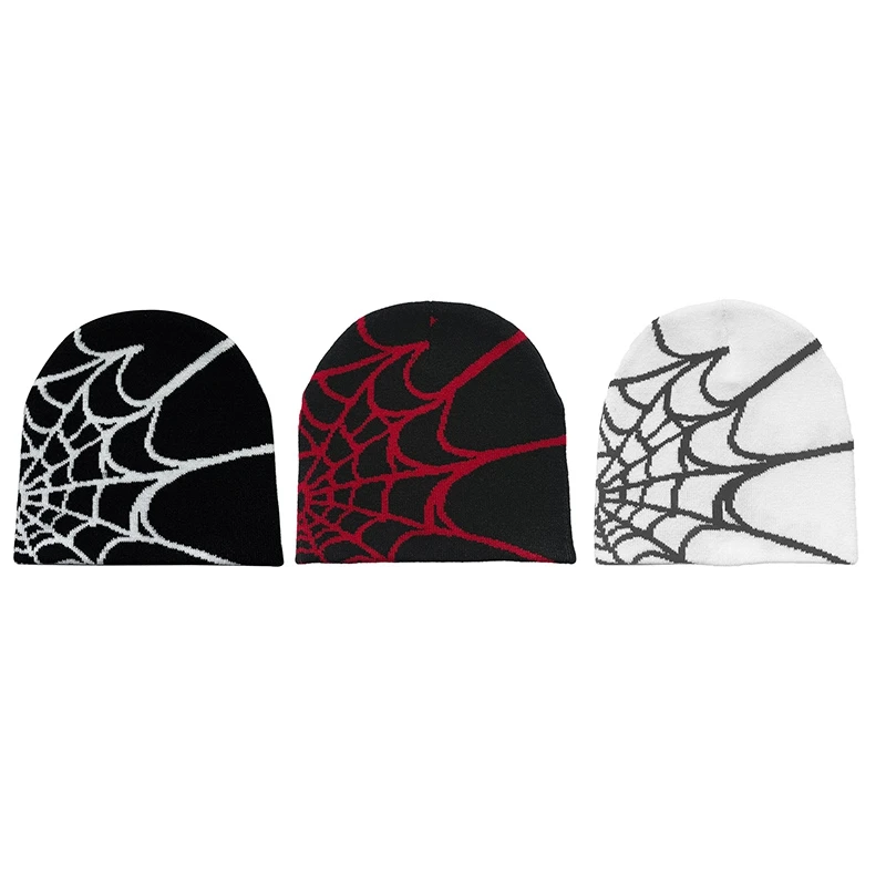 Women Beanie Winter Warm Beanies Men Casual Skullies Outdoor Y2K Gothic Spider Pattern Wool Acrylic Knitted Hat A Durable