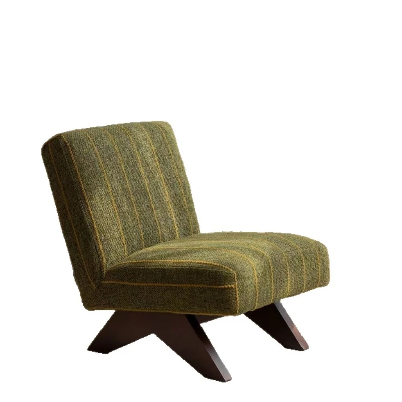 

Retro striped single leisure chair solid wood sofa B & B living room soft decoration
