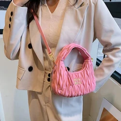 New Light Luxury Fashion Pleated Shoulder Bag Women's Bag Monogram Logo PU Design Versatile High-End Handbag Cross-Body Bag