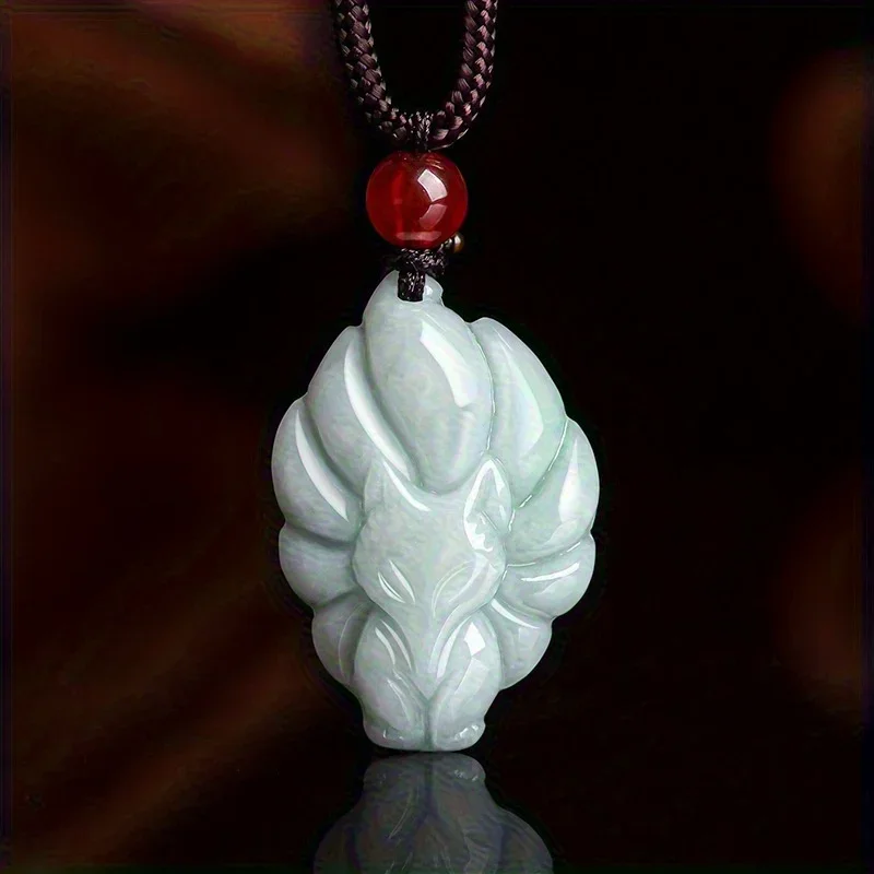 1 piece of jade nine-tailed fox pendant, fairy fox curled tail and spiritual eye carving, radiant jade surface flowing halo, auspicious totem new Chinese aesthetics, commuter dating light luxury accessories, engagement Valentine's Day mysterious gift