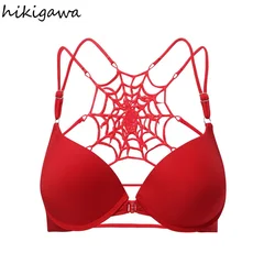 Hikigawa Bra Women Sexy Underwear Lingerie Front Closure Beautiful Spider Grid Back Bralette Push Up Bra Brasieres Para mMujer