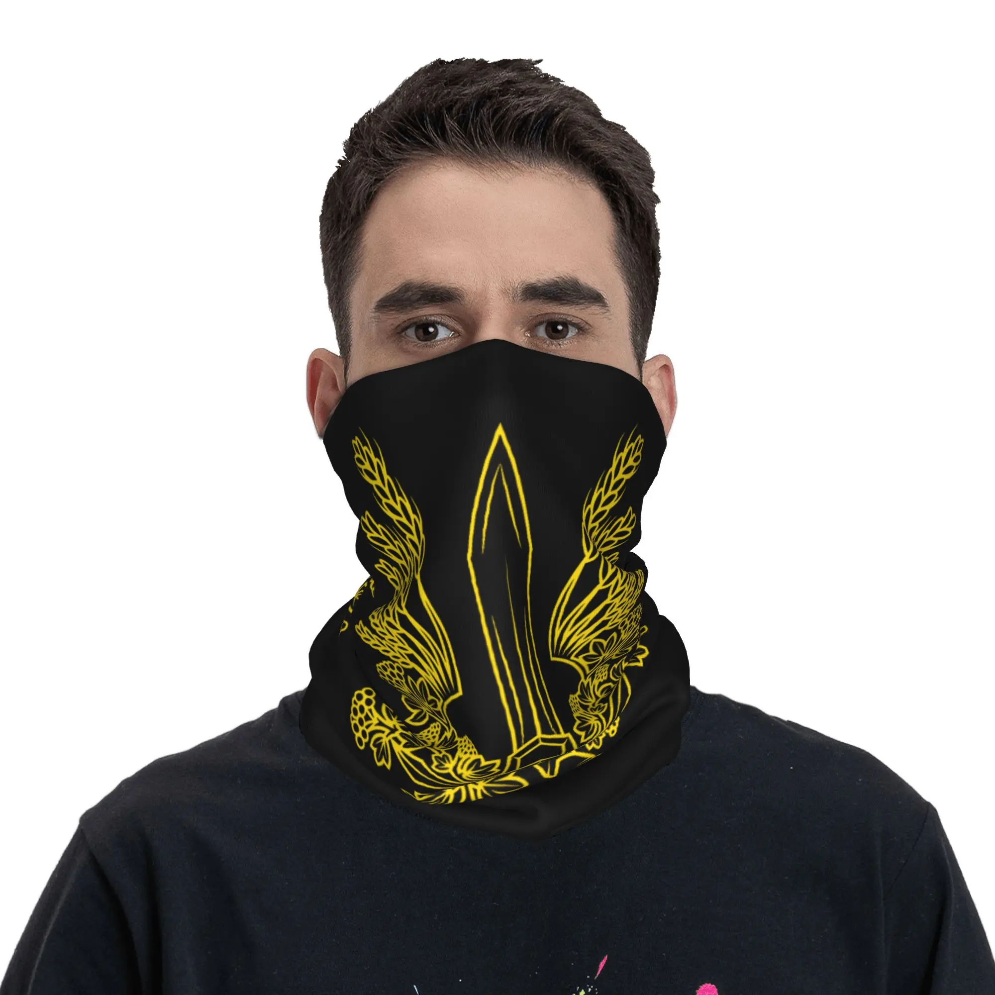 Ukraine Stylized Yellow Coat of Arms Ukrainian Pride Bandana Neck Cover Printed Balaclavas Wrap Scarf Headband Unisex Adult