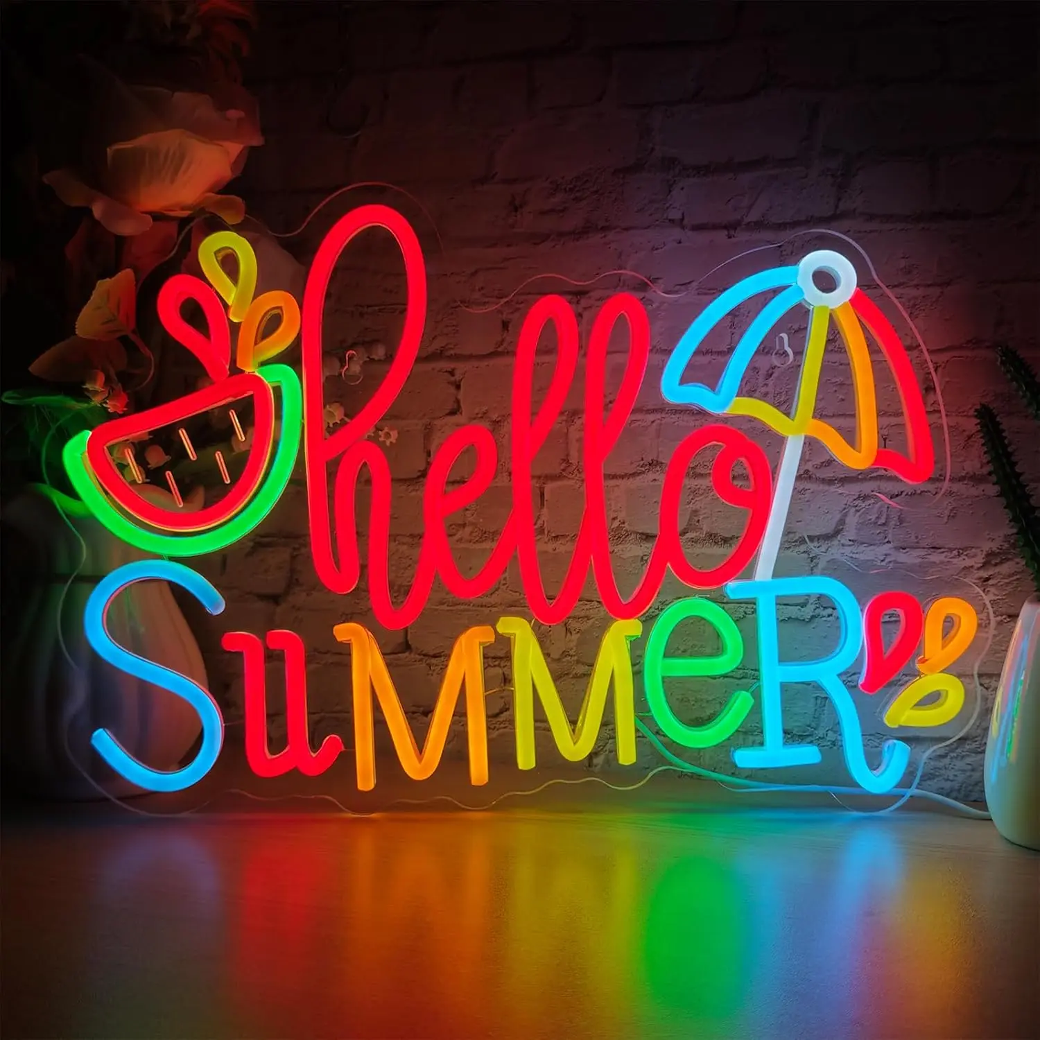 

Hello Summer Neon Sign LED Neon Lights for Wall Decor Tropical Beach Party for Bedroom Living Room Bar Game Room Window Decor