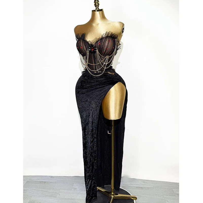 

Вечерние платья, роскошный ночной клуб, комплект костюмов для женщин, топ и юбка с кристаллами, танцевальная вечеринка, день рождения, DS Performance Drag Queen