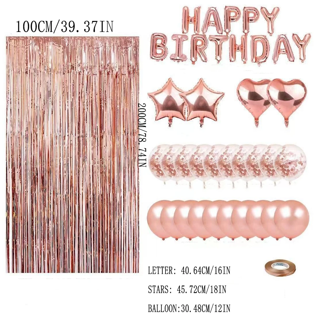 39Pcs Happy Birthday Rose Gold Balloon Set for Birthday and Party Decoration