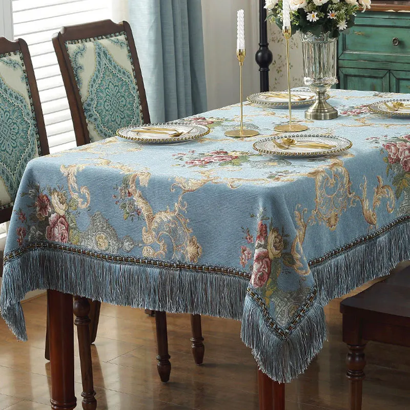 Retro Chenille Tablecloths for Dining Table Rectangular Round Tassels Jacquard Floral Chair Cover Table Cover Party Events Home