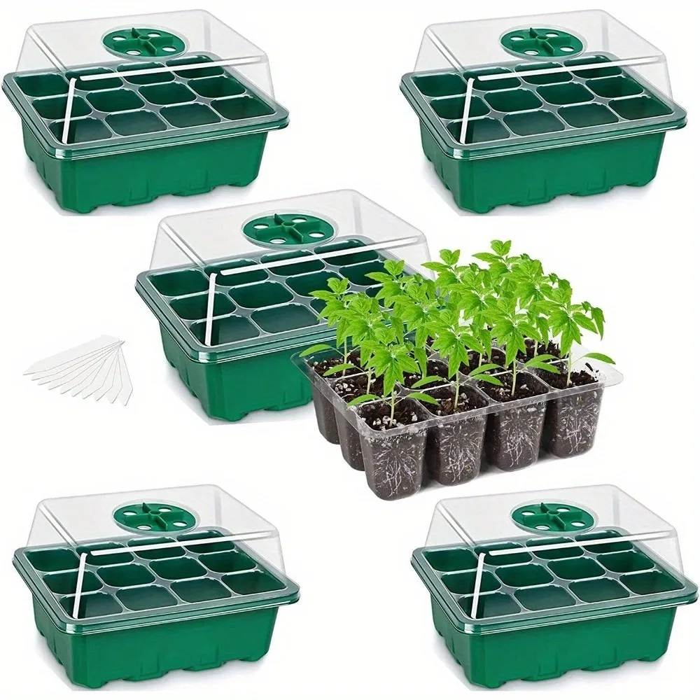 

5Pack Seed Starter Plant Starter Kit Domes Greenhouse Germination Kit with Humidity Vented Domes and Base for Seeds' Starting