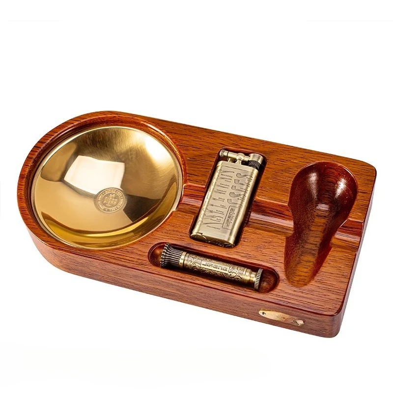 Solid wood pipe holder set, pure copper cigar tank waking straw tray holder