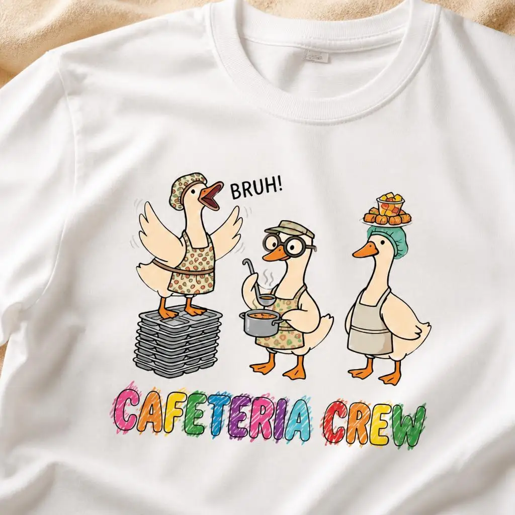 First Day of School Lunch Lady Cafeteria Crew Goose T Shirt 100% Cotton Clothing Short Sleeve Round Collar Tees Graphic T-Shirt
