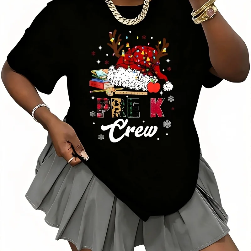 Preschool Team Santa Women's 100% Cotton T-Shirt Fun Print Short Sleeve Top Casual Round Neck Tee S-5Xl