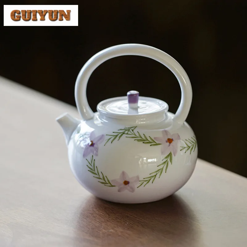 

160ml Hand-painted Purple Flower White Porcelain Teapot Creative Tea Infuser Pot Tea Making Kettle With Strainer Chinese Tea Set