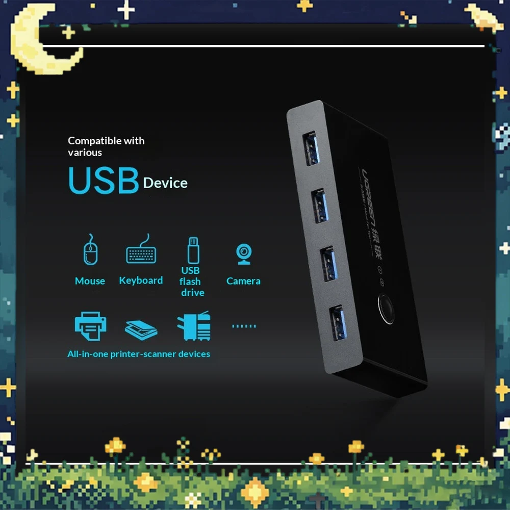 UGREEN 30767 US216 USB 3.0 Sharing Switch 2 Computers Share 4 USB Devices Printer Keyboard Mouse Hub Selector
