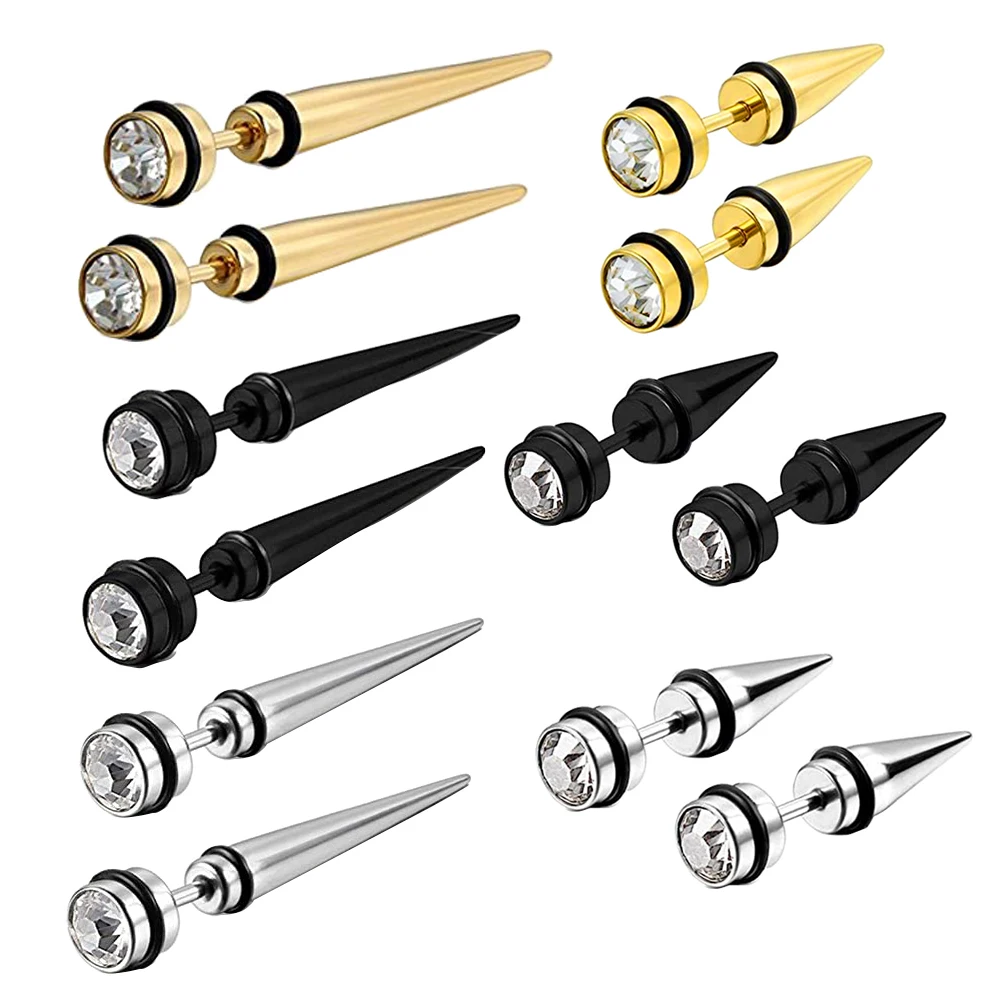 Stainless Steel Spike Earrings Fake Tapers Mens Stud Earrings Illusion Tunnel Cheater Piercing Jewelry Black Fake Gauge Fake Ear