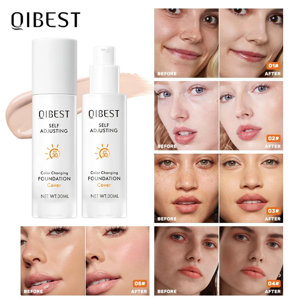 

QIBEST Foundation SPF 30+ Magic Color Changing Foundation Liquid Soft Matte Long Lasting Hydrating Concealer Face Makeup Base