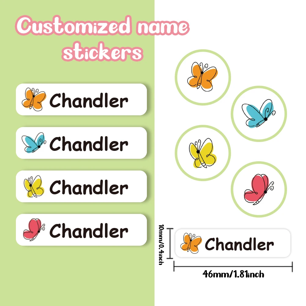 Custom butterfly Name Sticker,Transparent Waterproof Stickers for Kids,diy Name Labels for School Bag Bottles Box  Mug Uniform view 5