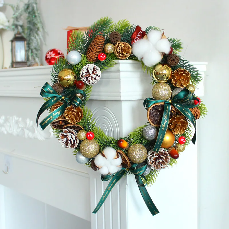 Deadwood Decorations Custom-Size Christmas Ball Cotton Wreaths Window Pinecone Wreaths Door Wall Hanging Outdoor