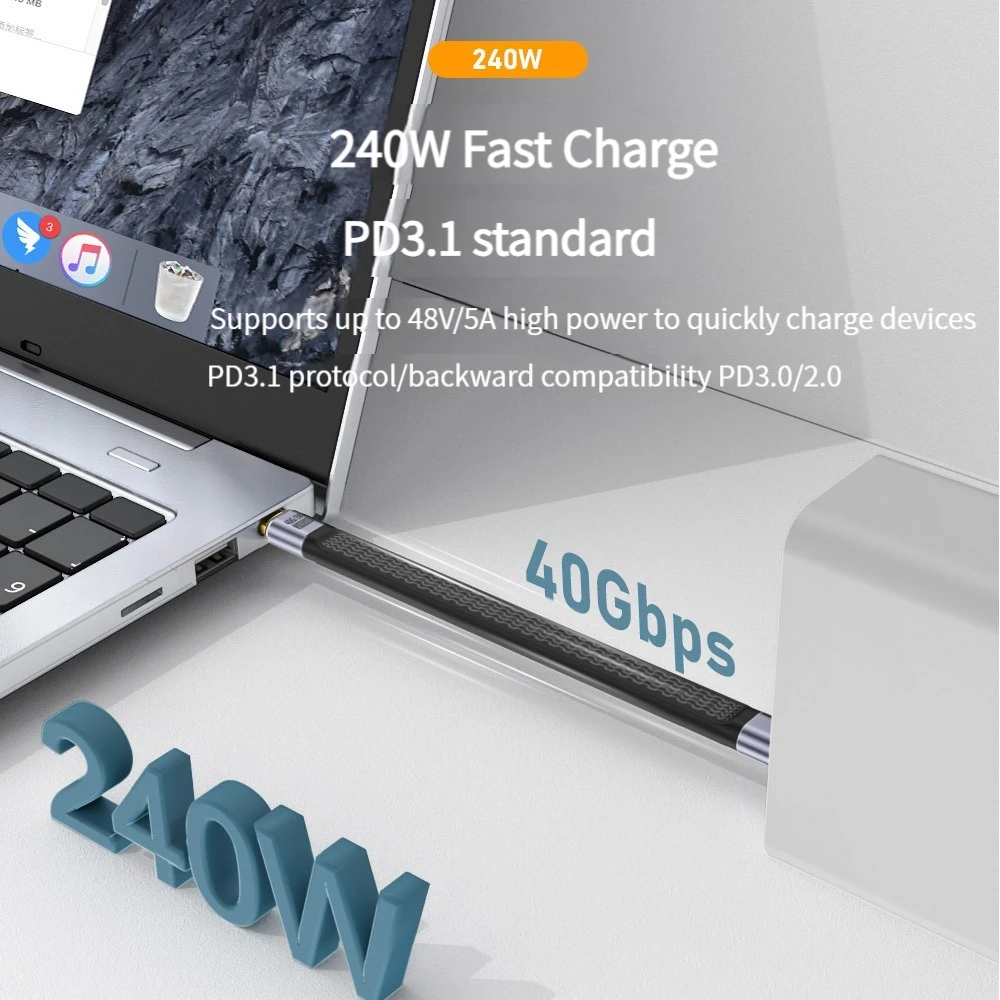 PD240W USB 4.0 FPC Cable 5A Fast Charging USB C to Type C Cable Thunderbolt 3 40Gbps 8K 60Hz Portable Fully Function Data Cabel