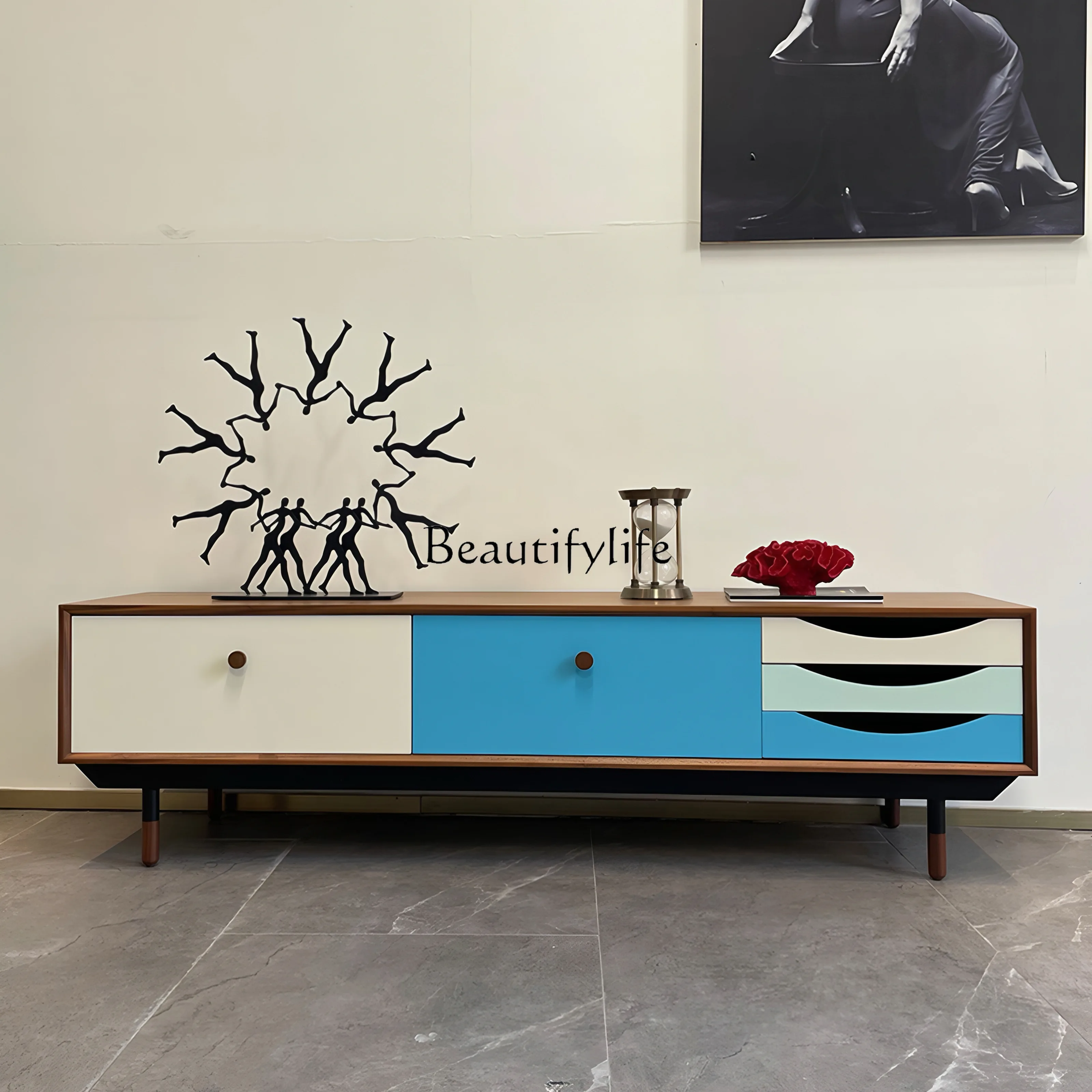 

Nordic light luxury dopamine special-shaped TV cabinet, medieval style color matching locker