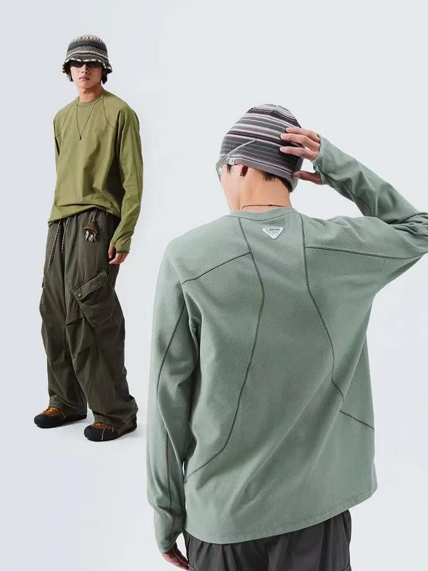 قميص رياضي رجالي جديد بأكمام طويلة وياقة مستديرة، سريع الجفاف ومرن وقابل للتنفس، تصميم عصري فضفاض #1