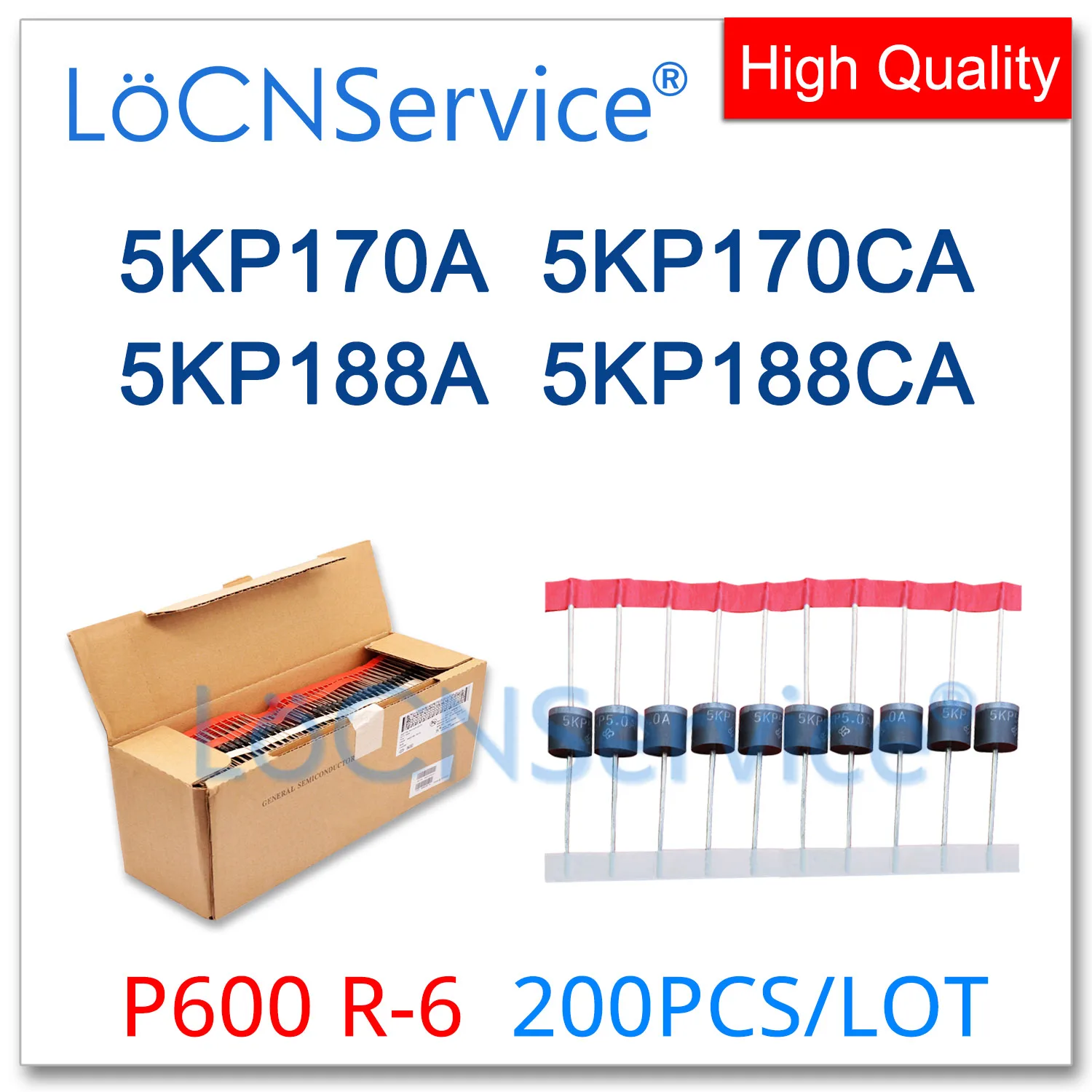 

LoCNService 200PCS 5KP170 5KP170A 5KP170CA 5KP188 5KP188A 5KP188CA P600 R-6 TVS Diode High quality 5KP