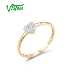 VISTOSO Genuine 14K 585 Yellow Gold Ring For Women Sparkling Natural Diamonds Sweet Heart Shaped Ring Fashion Fine Chic Jewelry