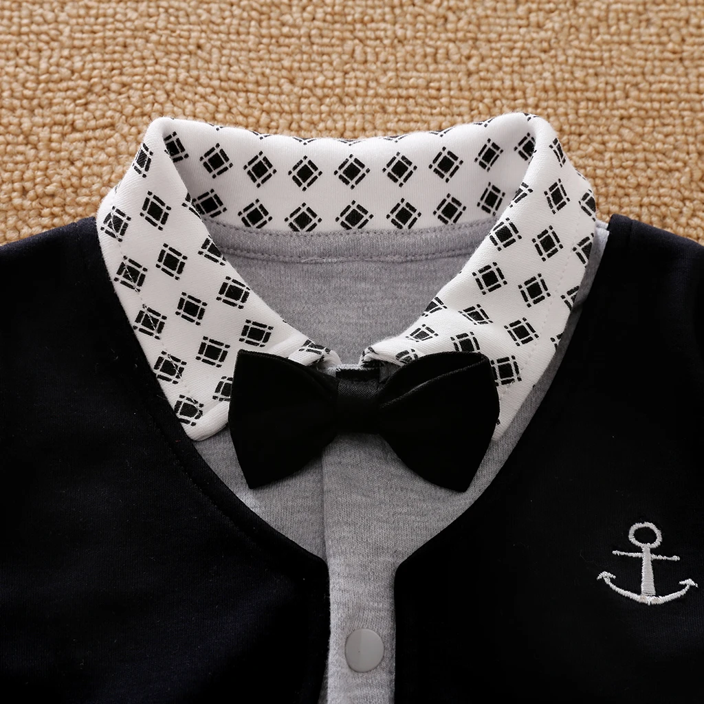 Spring And Autumn Boys And Girls Long Sleeved Party Vest Gentleman Bowtie Cotton Baby Clothing Bodysuit