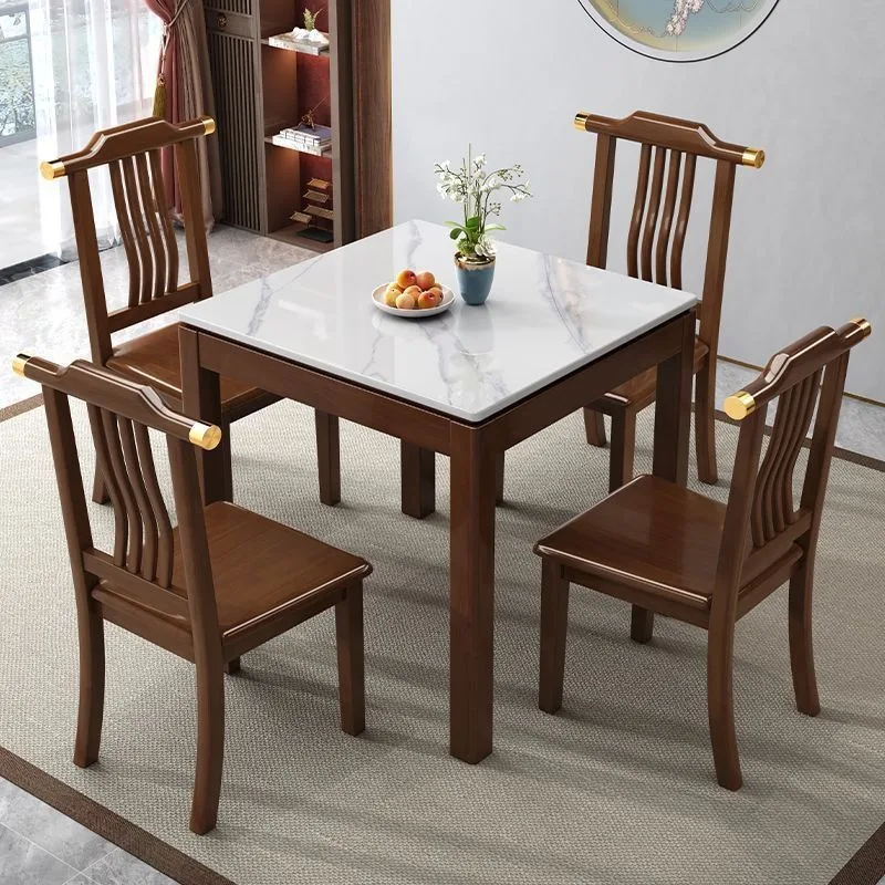 Style chinois nouvelle salle à manger carrée en dalle de roche de style chinois