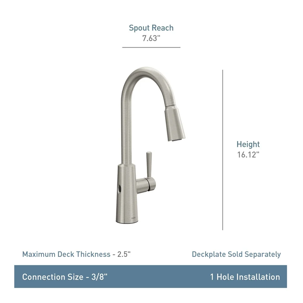 Touchless Kitchen Faucet Single-Handle Pull-Down Sprayer MotionSense Wave Technology Spot Resist Stainless Power Clean Reflex